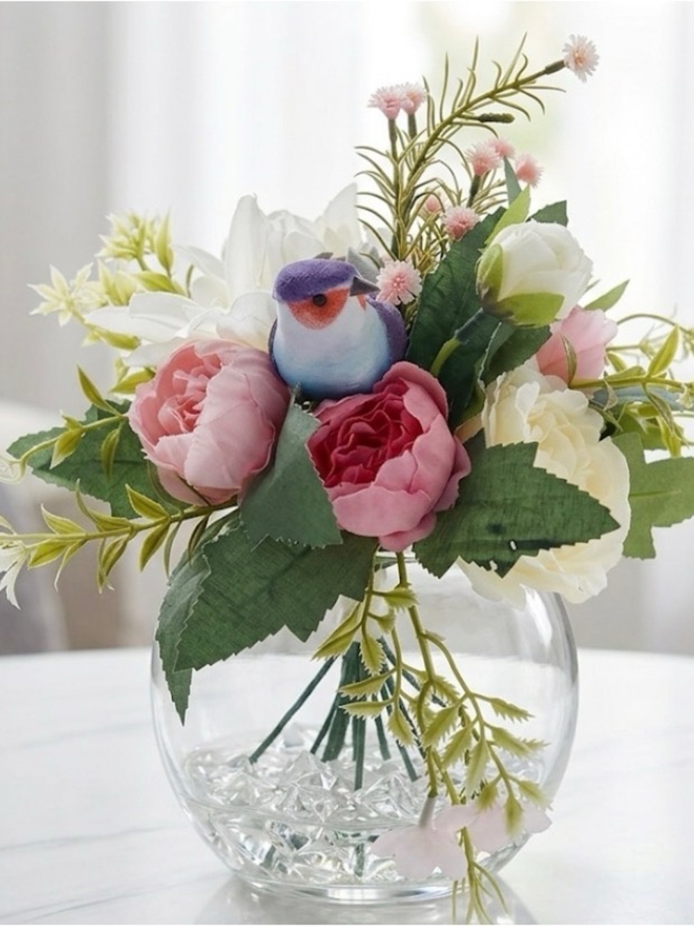 Floral Arrangement with Bird Accent